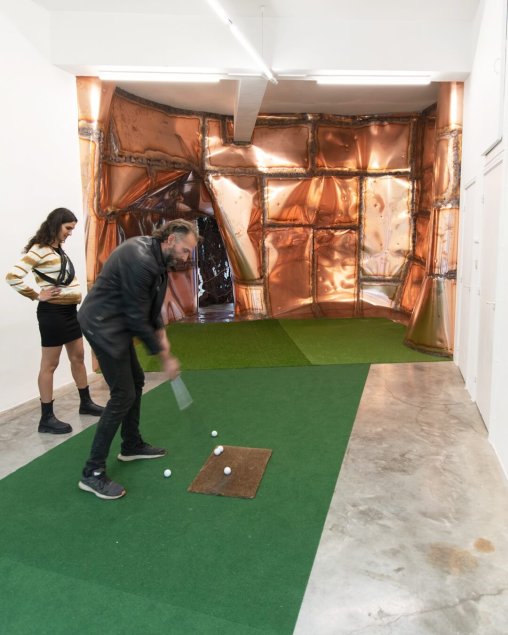 marius ritiu, dmw gallery, golf, is there anybody out there, solo exhibition, copper installation